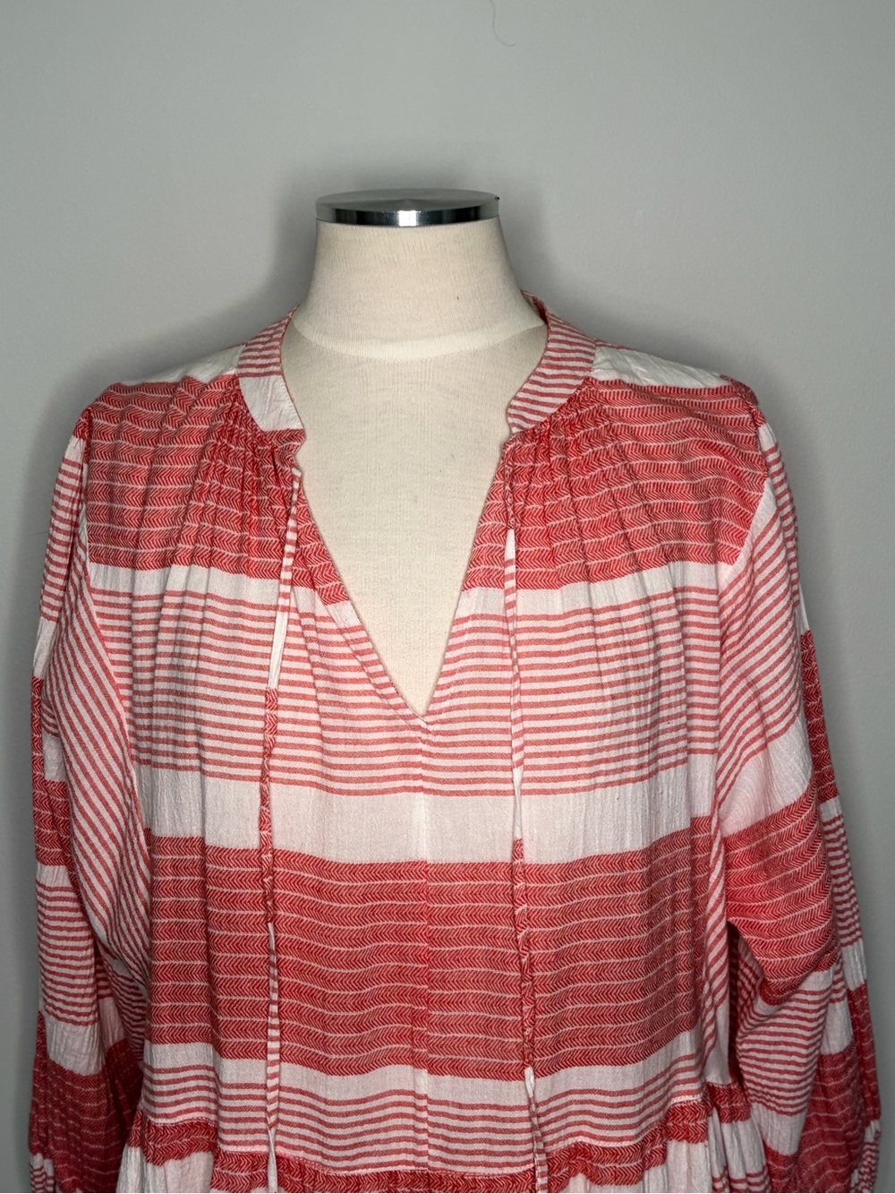 Seafolly Coral and White Cotton Striped Mini Dress, Small/Medium - Picture 2 of 10
